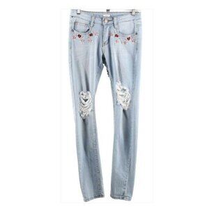 Jazz Sz 1 x 30 Blue Distressed Denim Embroidered Cotton Blend Skinny Jeans